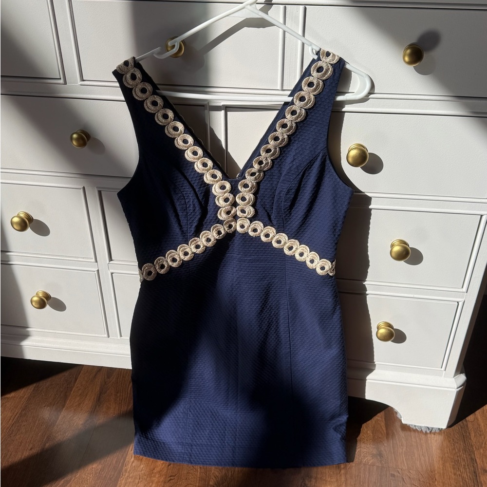 Lilly Pulitzer Navy Dress with Cream Details